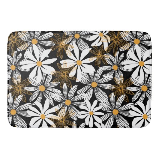 Zwart, wit, geel Elegant Daisy Bloemen Abstract Badmat (Voorkant)