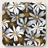 Zwart, wit, geel Elegant Daisy Bloemen Abstract Bier Onderzetter (Voorkant)