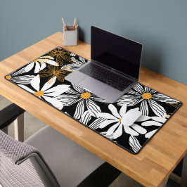 Zwart, wit, geel Elegant Daisy Bloemen Abstract Bureaumat