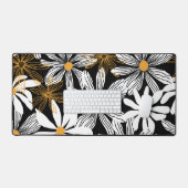 Zwart, wit, geel Elegant Daisy Bloemen Abstract Bureaumat (Keyboard & Muis)
