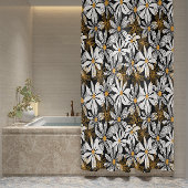 Zwart, wit, geel Elegant Daisy Bloemen Abstract Douchegordijn