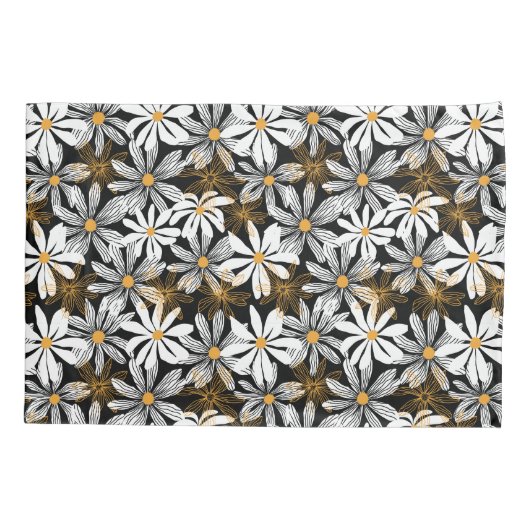 Zwart, wit, geel Elegant Daisy Bloemen Abstract Kussensloop (Achterkant)