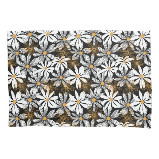 Zwart, wit, geel Elegant Daisy Bloemen Abstract Kussensloop (Voorkant)
