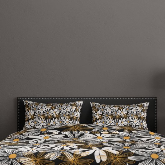 Zwart, wit, geel Elegant Daisy Bloemen Abstract Kussensloop