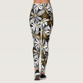 Zwart, wit, geel Elegant Daisy Bloemen Abstract Leggings (Achterkant)