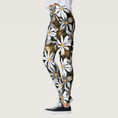 Zwart, wit, geel Elegant Daisy Bloemen Abstract Leggings (Links)