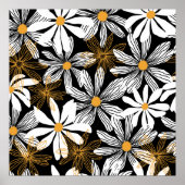 Zwart, wit, geel Elegant Daisy Bloemen Abstract Poster (Voorkant)