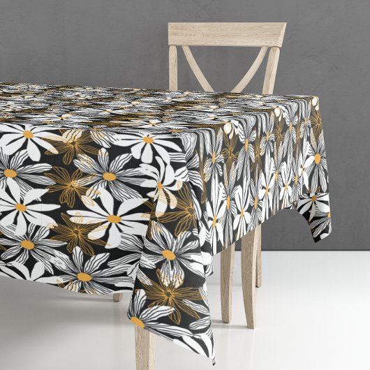 Zwart, wit, geel Elegant Daisy Bloemen Abstract Tafelkleed