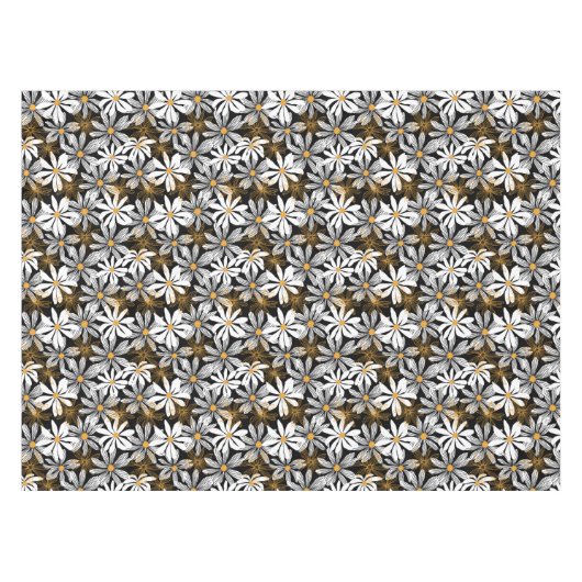 Zwart, wit, geel Elegant Daisy Bloemen Abstract Tafelkleed (Voorkant (Horizontaal))