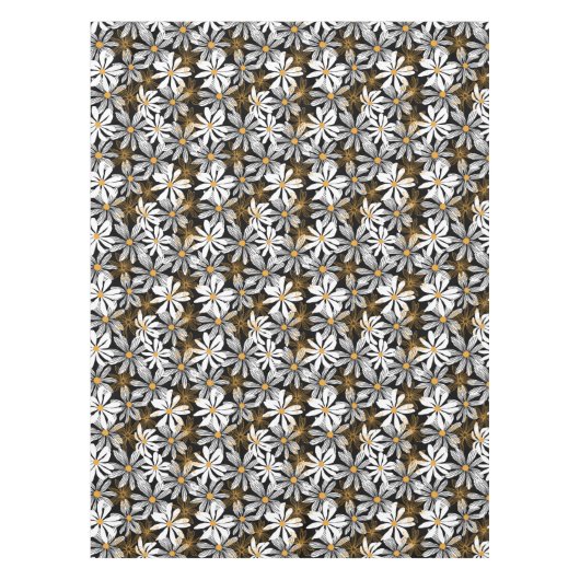 Zwart, wit, geel Elegant Daisy Bloemen Abstract Tafelkleed (Voorkant)