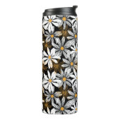 Zwart, wit, geel Elegant Daisy Bloemen Abstract Thermosbeker (Gedraaid links)