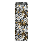 Zwart, wit, geel Elegant Daisy Bloemen Abstract Thermosbeker (Achterkant)