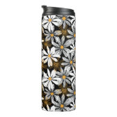 Zwart, wit, geel Elegant Daisy Bloemen Abstract Thermosbeker (Geroteerd rechts)