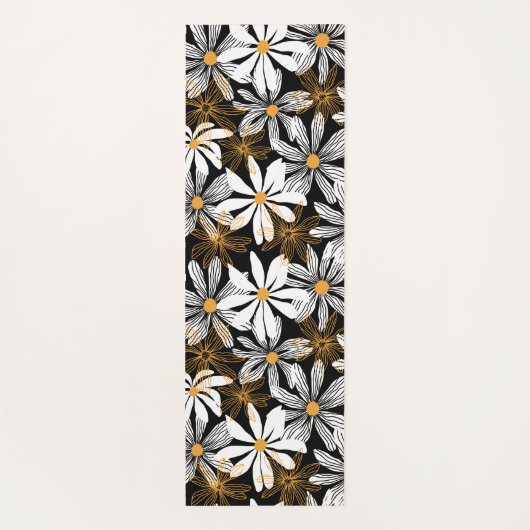 Zwart, wit, geel Elegant Daisy Bloemen Abstract Yogamat (Achterkant)
