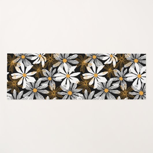 Zwart, wit, geel Elegant Daisy Bloemen Abstract Yogamat (Voorkant (horizontaal))