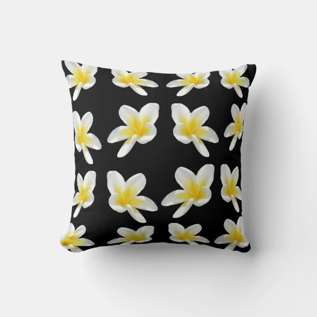 Zwart Wit Geel, Frangipani Sierkussen. Kussen (Voorkant)