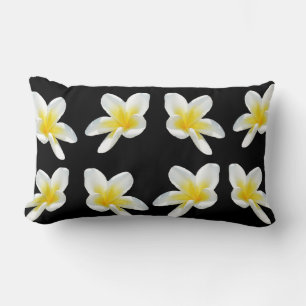 Zwart wit geel, Frangipanis Lumbar Cushion. Kussen
