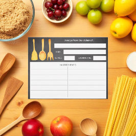 Zwart wit geel gereedschap Rustic Recipe Kaart