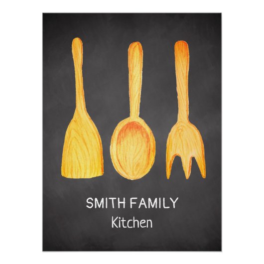 Zwart wit geel keukengereedschap Chalkboard Perfect Poster (Voorkant)