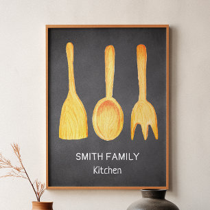 Zwart wit geel keukengereedschap Chalkboard Perfect Poster