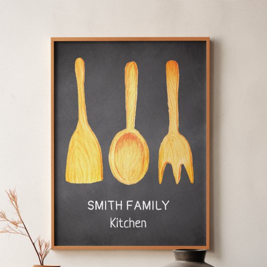 Zwart wit geel keukengereedschap Chalkboard Poster