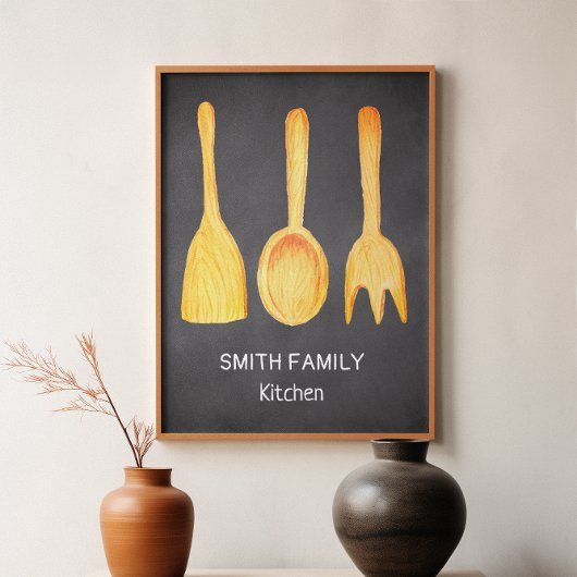 Zwart wit geel keukengereedschap Chalkboard Poster