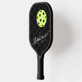 Zwart wit geel legant script gepersonaniseerd pickleball paddle (Links)