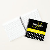 Zwart Wit Geel Monogram Script Polka Dots Notitieboek (Binnen)