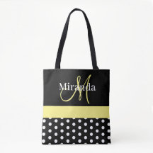 Zwart Wit Geel Monogram Script Polka Dots