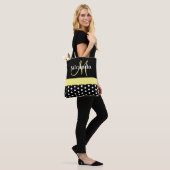 Zwart Wit Geel Monogram Script Polka Dots Tote Bag (Op model)