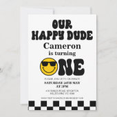 Zwart Wit Geel Onze Gelukkige Gast 1e Verjaardag Kaart (Voorkant)