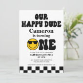 Zwart Wit Geel Onze Gelukkige Gast 1e Verjaardag Kaart (Staand voorkant)