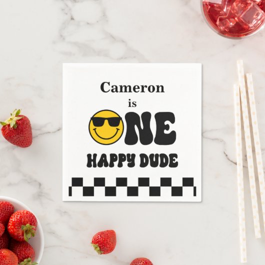 Zwart Wit Geel Onze gelukkige kerel 1e verjaardag Servet (Insitu)