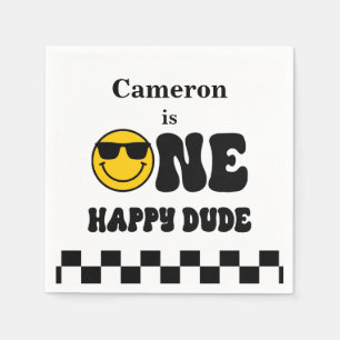 Zwart Wit Geel Onze gelukkige kerel 1e verjaardag Servet