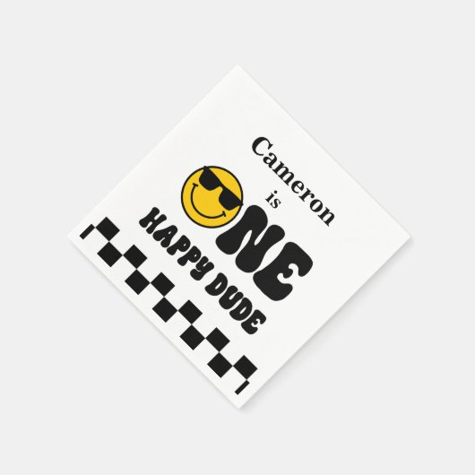 Zwart Wit Geel Onze gelukkige kerel 1e verjaardag Servet (Hoek)