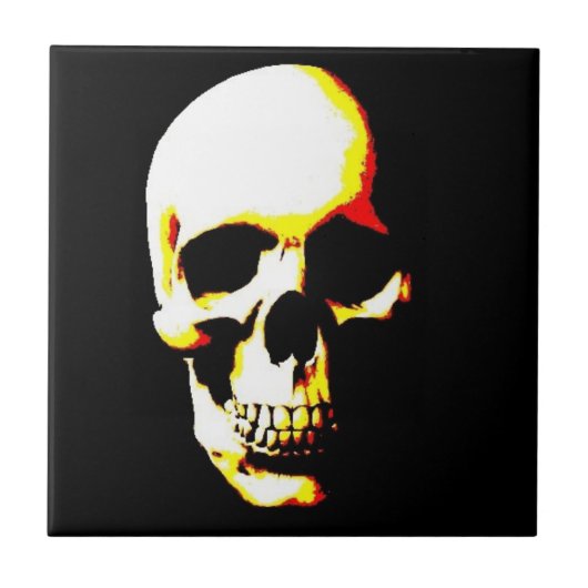 Zwart Wit Geel Pop Art Schedel Keramische Tegel Tegeltje (Voorkant)
