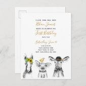 Zwart Wit Geel Script Boerderij 1e verjaardag Uitnodiging Briefkaart (Voorkant / Achterkant)