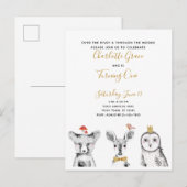 Zwart Wit Geel Script Woodland Verjaardagsfeest Uitnodiging Briefkaart (Voorkant / Achterkant)