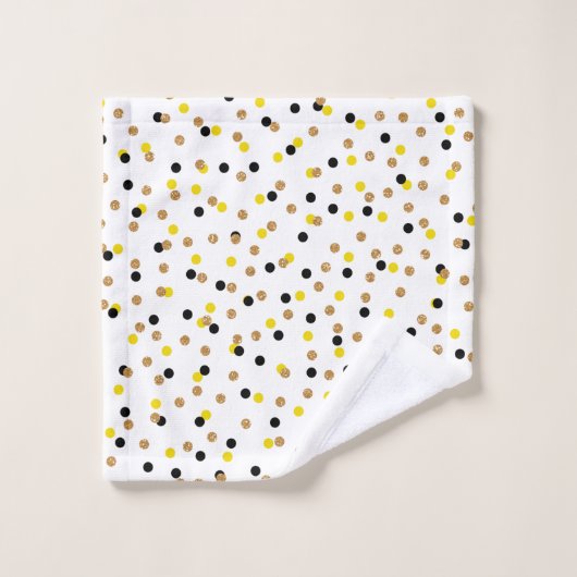 ZWART WIT GEEL TINY BLOEMEN & STREPEN BAD HANDDOEK (Wasdoekje)