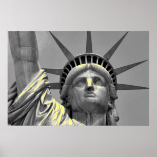 Zwart Wit Geel Vrijheidsbeeld New York Poster