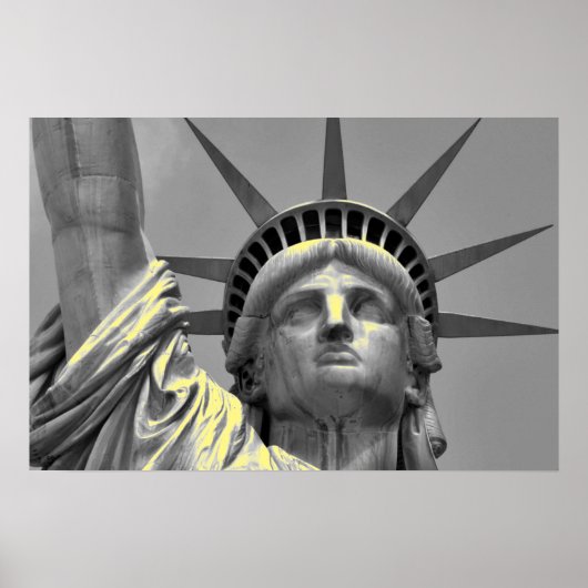 Zwart Wit Geel Vrijheidsbeeld New York Poster (Voorkant)