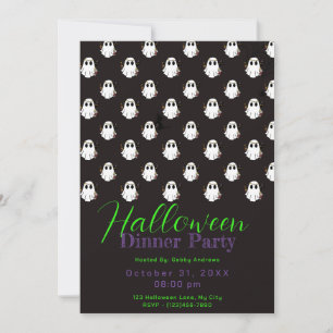 Zwart-wit Geesten Halloween Diner Party Kaart