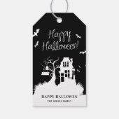 Zwart-wit Geestenhuis Halloweenfeest Cadeaulabel (Achterkant)