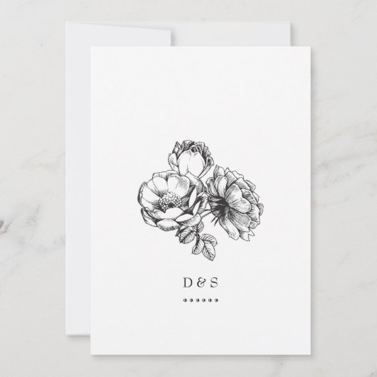 Zwart & Wit Geëtste Bloem Bruiloft Save the Dates Kaart (Achterkant)