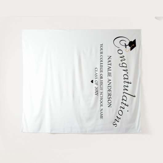 Zwart & Wit Gefeliciteerd Afstuderen Achtergrond Wandkleed (Voorkant (horizontaal))