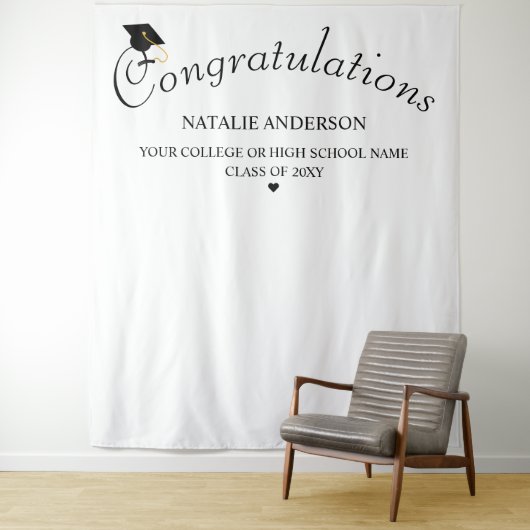 Zwart & Wit Gefeliciteerd Afstuderen Achtergrond Wandkleed (In situ)