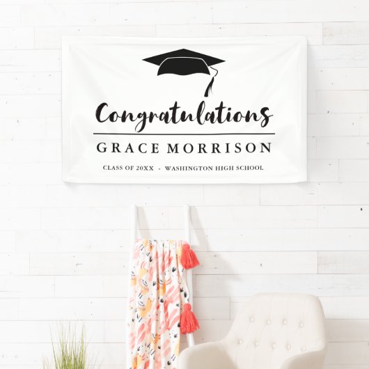 Zwart-wit gefeliciteerd Afstuderen Spandoek (Insitu)