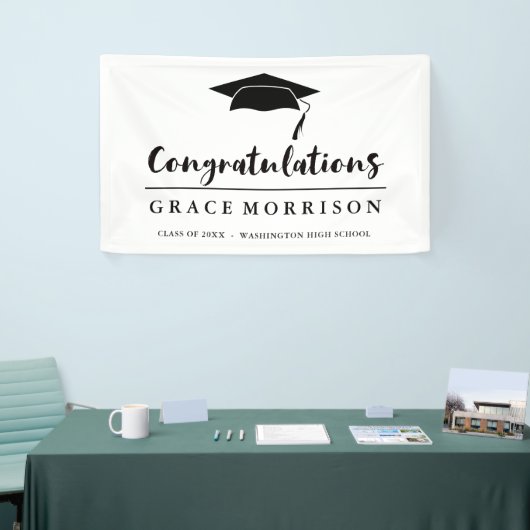 Zwart-wit gefeliciteerd Afstuderen Spandoek (Beurs)