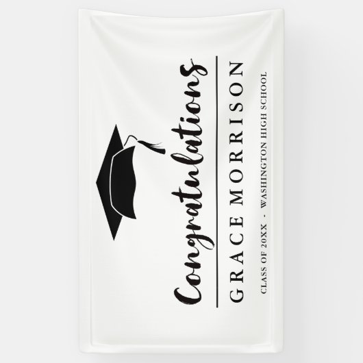 Zwart-wit gefeliciteerd Afstuderen Spandoek (Verticaal)