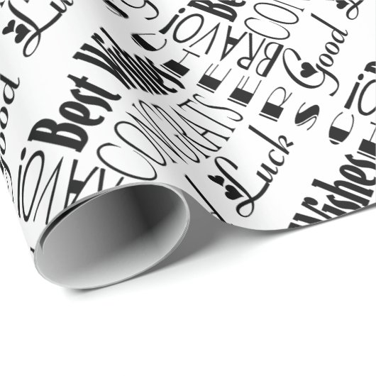 Zwart/Wit Gefeliciteerd Beste wensen Gelegenheid Cadeaupapier (Rol Hoek)